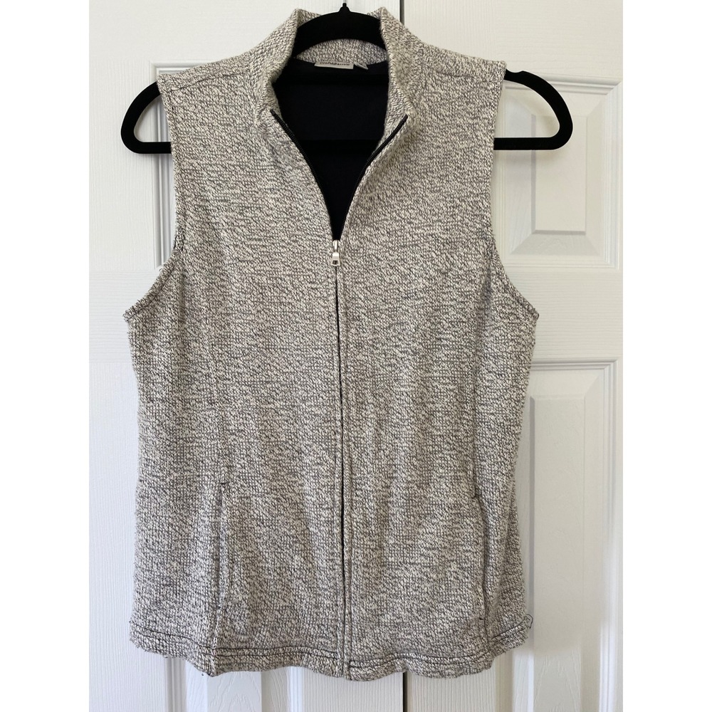 Croft & Barrow Sweater Vest Womens Medium Gray Marled Full Zip Knit Mock Neck